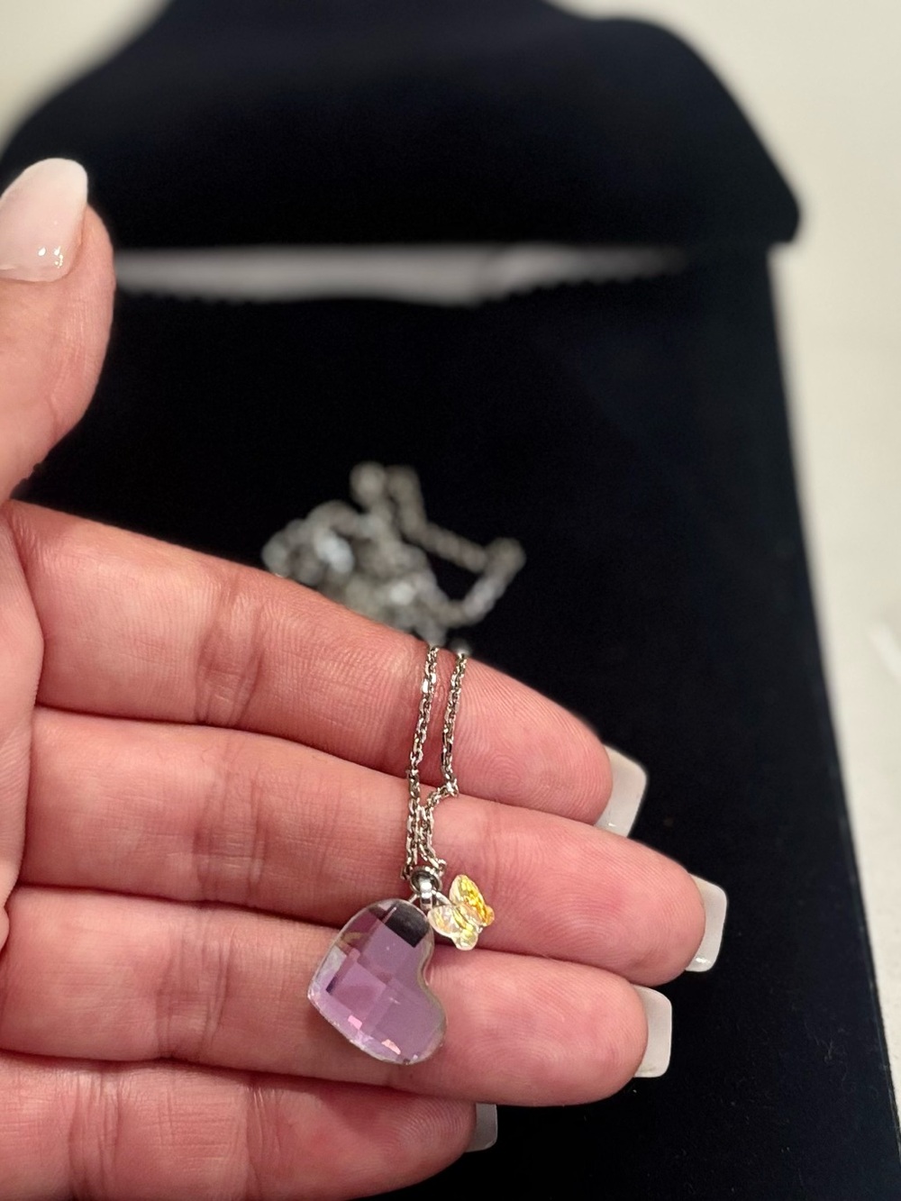 Swarovski Sterling Silver Dainty Necklace with crystal heart & butterfly